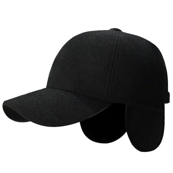 Duoif Baseball Cap Hats for Women Ruhuadgb Men Winter Baseball Hat Long Brim Solid Color Windproof Cold Ear with Earflap Cold Weather Father Hats for Men Black