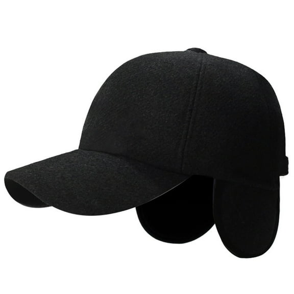 Duoif Baseball Cap Hats for Women Ruhuadgb Men Winter Baseball Hat Long Brim Solid Color Windproof Cold Ear with Earflap Cold Weather Father Hats for Men Black