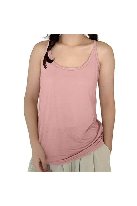 Basic Shirt Tank Top for Women Sleeveless Tops with Built in Bras Shelf Bra Padded Shirt 2025 Casual Tanks Loose Fit Summer Tops Pink XL