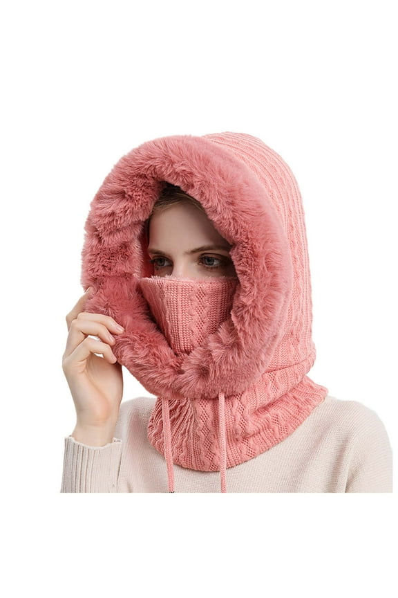 Beanies Hats Men Integrated Hood Cap Winter Warm Hat Cold-Proof Outdoor Women Mask Headgear Ski Bib Riding Hats Wool Beanie Winter Hats for Women Red