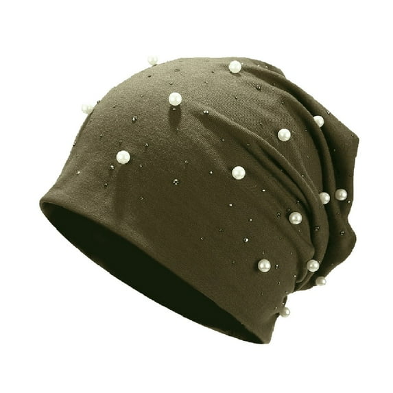 Duoif Beanies Hats Men Scarf Cap Color Wrap Hat Headgear Women Stretch Head Fashion Pearl Baseball Caps Wool Beanie Winter Hats for Women Coffee