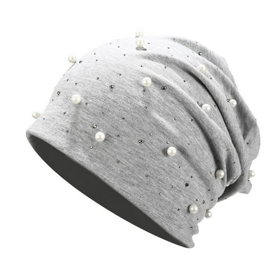 Duoif Beanies Hats Men Scarf Cap Color Wrap Hat Headgear Women Stretch Head Fashion Pearl Baseball Caps Wool Beanie Winter Hats for Women Grey