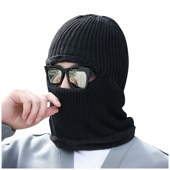 Duoif Beanies Hats Men Winter Scarf Warm Hat Knit Hat Thick Bib Hats Wool Beanie Winter Hats for Women Black
