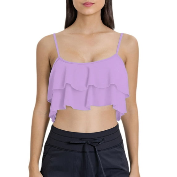 Duoif Bikini Top Ruffled Bikini Top Swim Top Falbala Swimsuit Top for Women Bathing Suit Top Swimsuit Tops for Women Purple XL