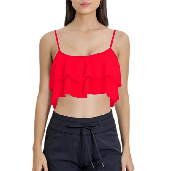 Duoif Bikini Top Ruffled Bikini Top Swim Top Falbala Swimsuit Top for Women Bathing Suit Top Swimsuit Tops for Women Red L