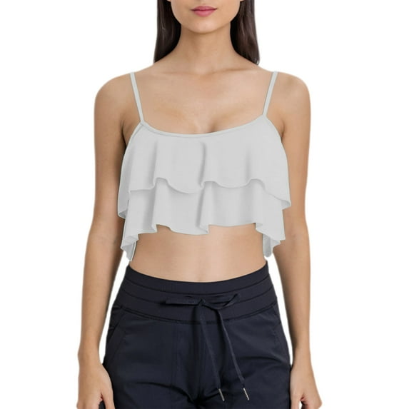 Duoif Bikini Top Ruffled Bikini Top Swim Top Falbala Swimsuit Top for Women Bathing Suit Top Swimsuit Tops for Women White XL