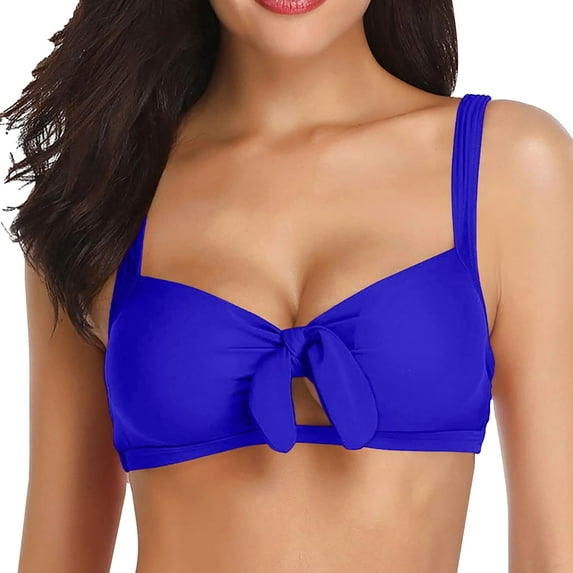 Duoif Bikini Top Women Bikini Tops Swim Top Front Tie Knot Bathing Suit Top Padded Swimsuit Top Swimsuit Tops for Women Blue2 L