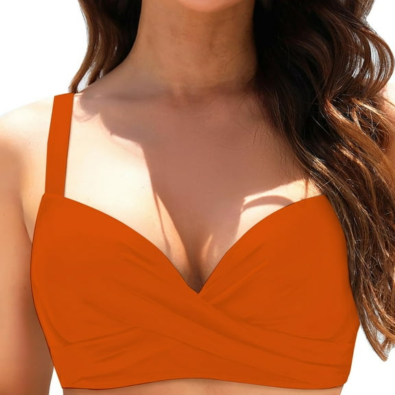 Duoif Bikini Top Women Underwire Bikini Top Swim Top Bra Padded Swimsuit Tops 2025 Bathing Suit Tops Swimsuit Tops for Women Orange S
