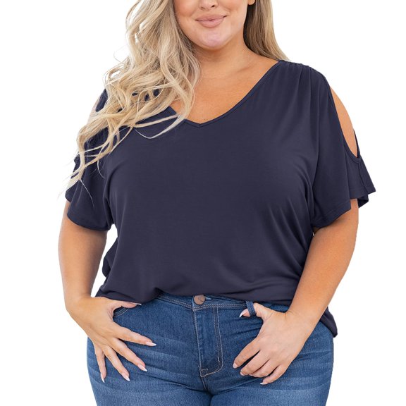 Duoif Blouses for Women Dressy Casual Shirts for Women Ladies Summer Fashion Plus Size Short Sleeve Off Shoulder V Neck Top Womens Tops I XXL