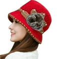 thumbnail image 1 of Duoif Bucket Hat Decorated Fashion Crochet Hat Knitted Ears Winter Lady Warm Women Caps Wool Beanie Winter Hats for Women Red, 1 of 2