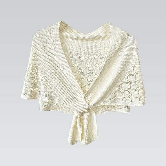 Duoif Cape Shawl Wraps for Women Thin Fashionable and Versatile Women's Hollow Knitted Short Shawl Sheer Shawl White