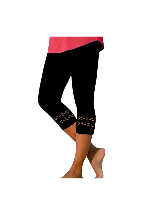 Capri Leggings for Women Summer Cropped Pants Hollow Out Leggings Stretchy Yoga Workout Compression Pants Women's Pants Black L