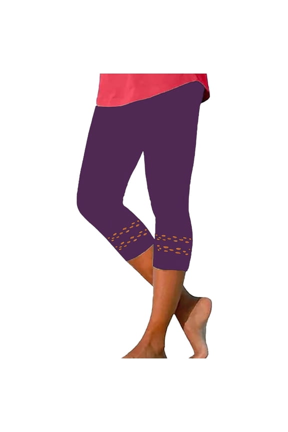 Capri Leggings for Women Summer Cropped Pants Hollow Out Leggings Stretchy Yoga Workout Compression Pants Women's Pants Purple L