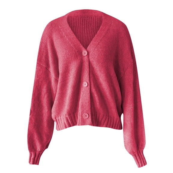 Duoif Cardigan Sweaters for Women 2025 Autumn/Winter Women's Knitted Cardigan – Speckled Casual Loose V Neck Sleeve Knit Sweater Womens Sweaters Watermelon Red S