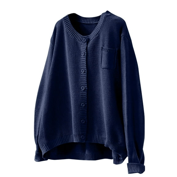 Duoif Cardigan Sweaters for Women Cotton Knitted Cardigan Jacket Autumn Clothes Retro Literary Loose Casual Long Sleeved Sweater Jacket Autumn Casual Clothes Womens Sweaters Blue L