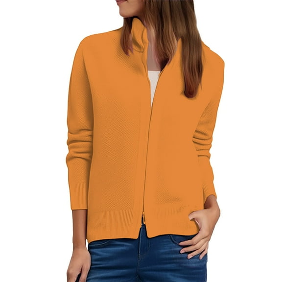 Duoif Cardigan Sweaters for Women Ladies' Casual Fashionable and Back Style Double Zipper Sweater Women's Design Sense Loose Knitted Cardigan Womens Sweaters Orange XXL