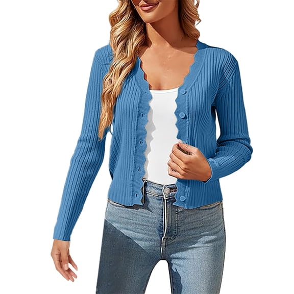 Duoif Cardigan Sweaters for Women, Women's Cardigans Knit Long Sleeve V Neck Button down Lightweight Ladies Fashion 2025 Summer Casual Open Front Cardigan Womens Sweaters Blue