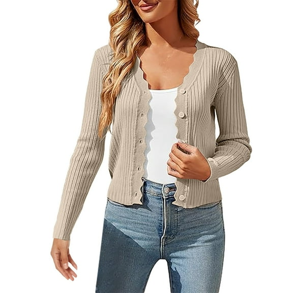Duoif Cardigan Sweaters for Women, Women's Cardigans Knit Long Sleeve V Neck Button down Lightweight Ladies Fashion 2025 Summer Casual Open Front Cardigan Womens Sweaters Beige