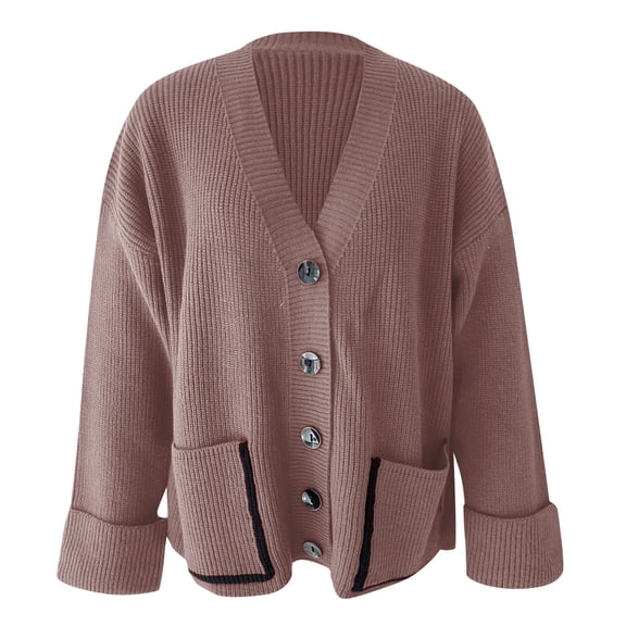 Duoif Cardigan Sweaters for Women Border Trade Pocket Knitted Cardigans Womens Sweaters Coffee XL