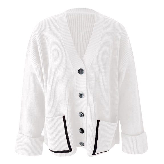 Duoif Cardigan Sweaters for Women Border Trade Pocket Knitted Cardigans Womens Sweaters White S