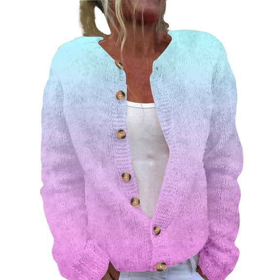 Duoif Cardigan Sweaters for Women, Women's Autumn and Winter Warm Sweater Imitation Knitted Cardigan Long Sleeved Sweater Coat Womens Sweaters Pink S