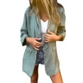 thumbnail image 1 of Duoif Cardigans for Women Trendy Cotton and Linen Casual Lapel Single Button Thin Coat Linen Women Lightweight 3/4 Sleeve Summer Lapel Jackets Womens Cardigan Green L, 1 of 9