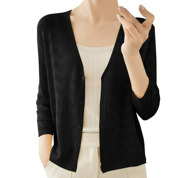 Duoif Cardigans for Women Trendy Sleeve Outer Layer with Ice Knitted Cardigan Thin Female Small Shawl Jacket Womens Cardigan Black XL