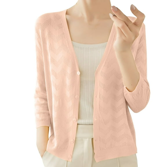 Duoif Cardigans for Women Trendy Sleeve Outer Layer with Ice Knitted Cardigan Thin Female Small Shawl Jacket Womens Cardigan Pink M
