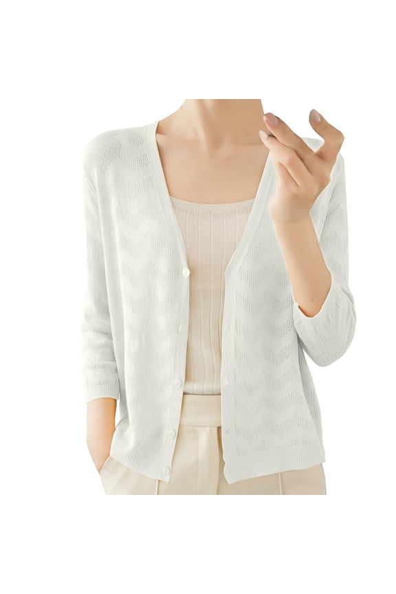 Cardigans for Women Trendy Sleeve Outer Layer with Ice Knitted Cardigan Thin Female Small Shawl Jacket Womens Cardigan White S