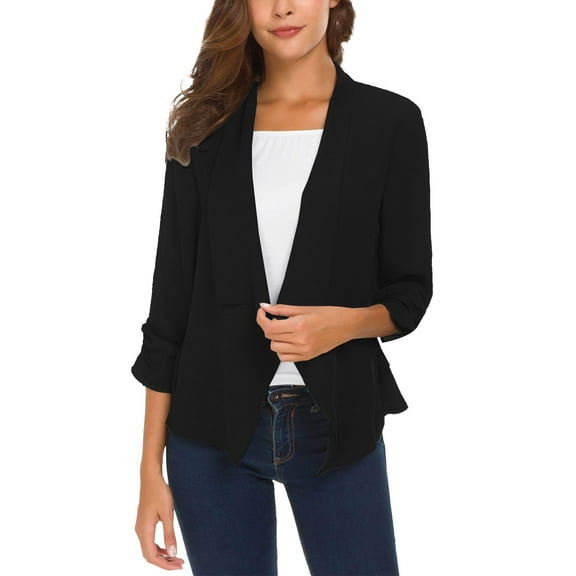 Duoif Cardigans for Women Trendy Women's Ruched Sleeve Lightweight Thin Chiffon Womens Cardigan Black XL
