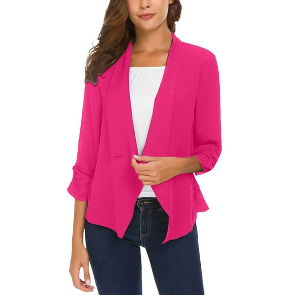 Duoif Cardigans for Women Trendy Women's Ruched Sleeve Lightweight Thin Chiffon Womens Cardigan Hot Pink XXL