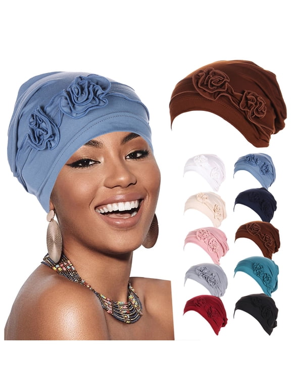 Chemo Headwear for Women Stretchy Soft Turbans for Cancer Solid Beanie Flower Chemo Caps for Hair Loss Pleated Hat Pink
