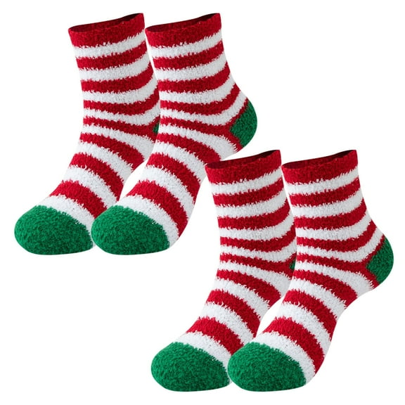 Duoif Christmas Socks for Women Fuzzy Socks for Women Soft Winter Cozy Slipper Socks Winter Warm Wool 2 Pairs Crew Cute Socks Mens Socks A