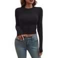 thumbnail image 1 of Duoif Compression Shirts Woman, Women's Crew Neck Slim Fit Shirts Going Out Tops Basic Tees Long Sleeve Shirts for Women Black L, 1 of 9