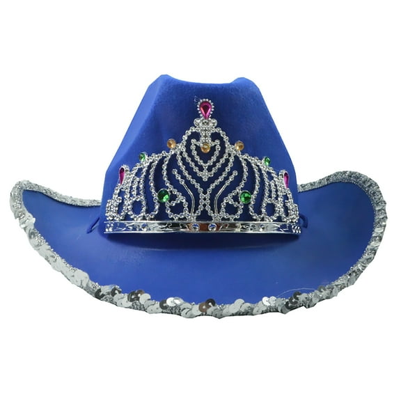 Duoif Cowboy Hats for Women, Women's Sequin Crown Cowboy Hat Western Cowboy Hat Cowgirl Hat Blue
