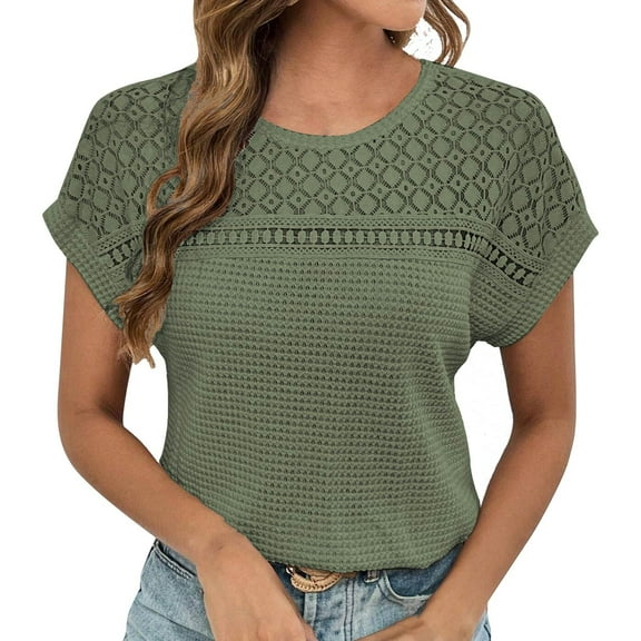 Duoif Dress Shirts for Women, Women's 2025 Summer Short Sleeved New Top Mesh Hollow Breathable Versatile Short Sleeved T Shirt Womens Tops Green L
