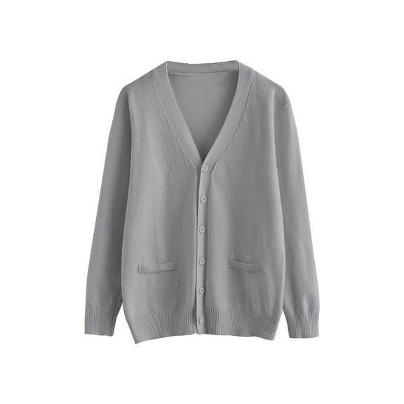 Duoif Fall Cardigans for Women, Women Autumn Winter Solid Cardigan Loose V Neck Knitted Sweater Outwear Womens Cardigan Grey1 XXL
