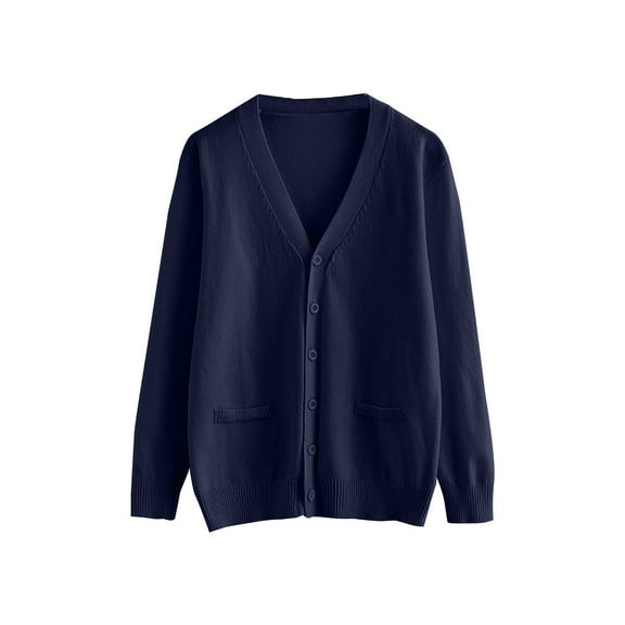 Duoif Fall Cardigans for Women, Women Autumn Winter Solid Cardigan Loose V Neck Knitted Sweater Outwear Womens Cardigan Navy L