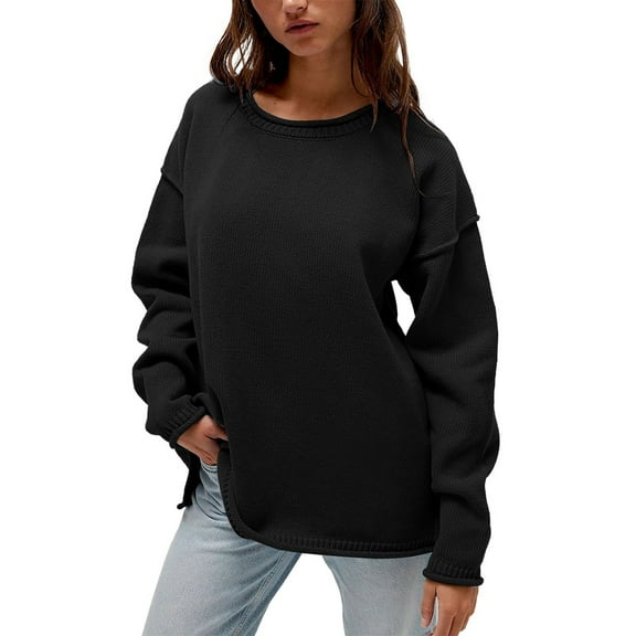 Duoif Fall Sweaters, Women's Autumn & Winter Knitted Sweater - Casual Loose Outerwear Sweaters for Women Black L