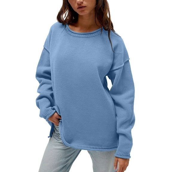Duoif Fall Sweaters, Women's Autumn & Winter Knitted Sweater - Casual Loose Outerwear Sweaters for Women Blue S