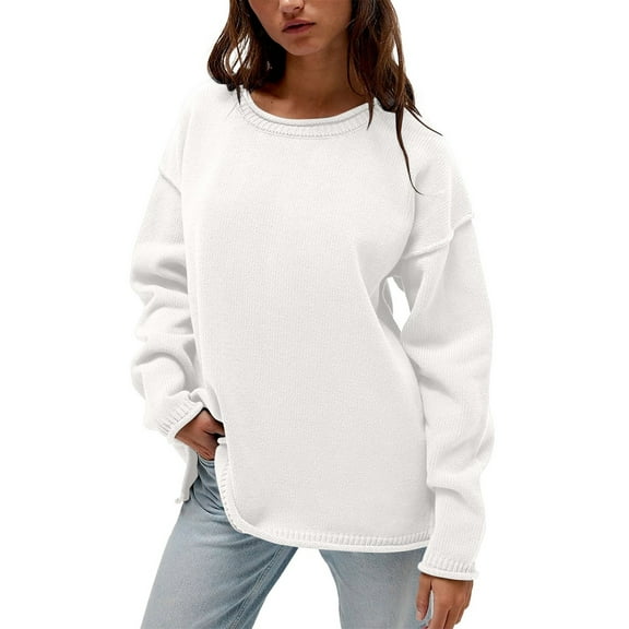 Duoif Fall Sweaters, Women's Autumn & Winter Knitted Sweater - Casual Loose Outerwear Sweaters for Women White S