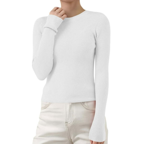 Duoif Fall Sweaters, Women's Autumn & Winter Pullover - Slim Fit Soft Knit Top Sweaters for Women White XL