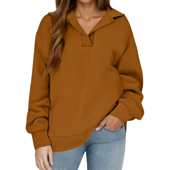 Duoif Fall Sweatshirts for Women Oversized Solid Color Sweatshirt - Women's Loose Pullover Womens Sweatshirt Khaki XXL