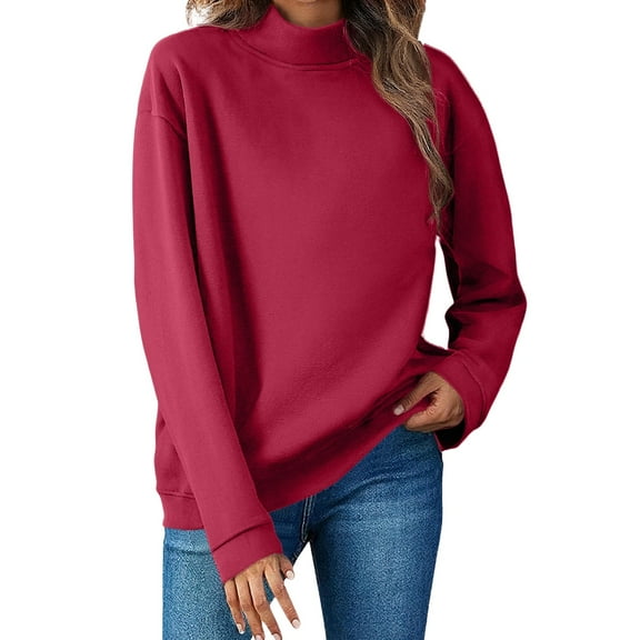 Duoif Fall Sweatshirts for Women Retro German Velvet Sweater - Half High Neck Winter Casual Womens Sweatshirt Wine M