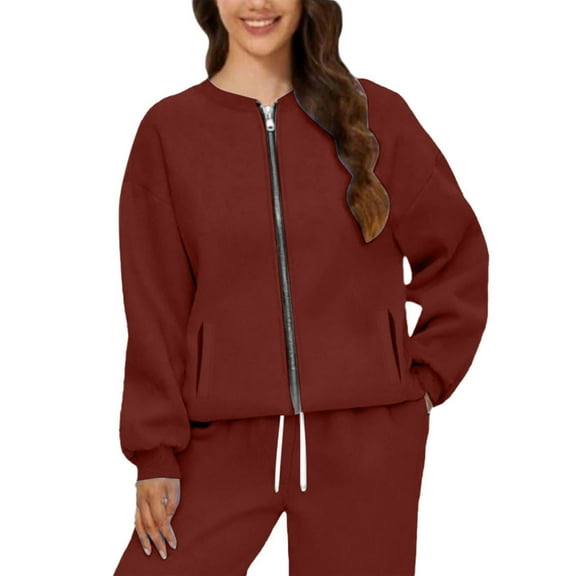 Duoif Fall Sweatshirts for Women, Women's 2025 Trendy Pullover - Long Sleeve with Pocket Womens Sweatshirt Brick Red S