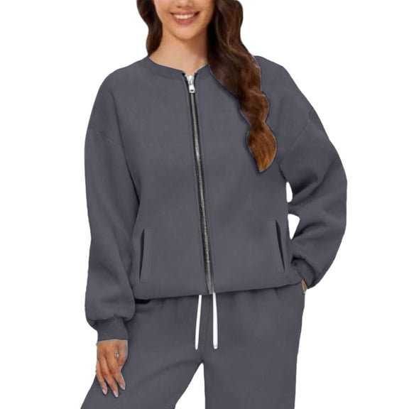 Duoif Fall Sweatshirts for Women, Women's 2025 Trendy Pullover - Long Sleeve with Pocket Womens Sweatshirt Dark Gray S