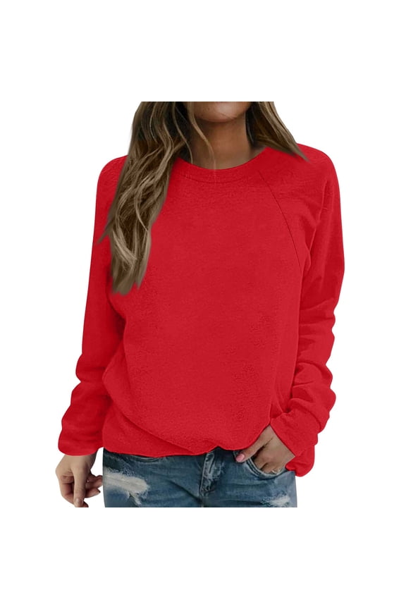Fall Sweatshirts for Women, Women's Casual Crewneck Sweatshirt - Soft Loose Fit for Everyday Womens Sweatshirt Red S