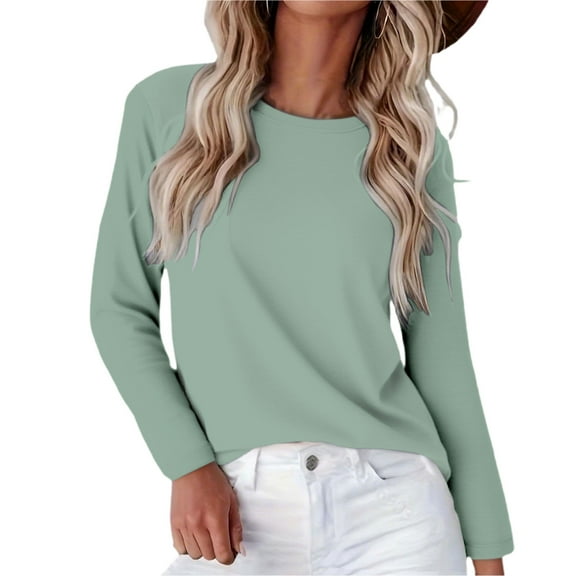 Duoif Fall Sweatshirts for Women, Women's Casual Long Sleeve T-Shirt - Loose Spring Summer Top Womens Sweatshirt Green M