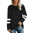thumbnail image 1 of Duoif Fall Sweatshirts for Women, Women's Casual Striped Top - O-Neck Loose Sweatshirt Womens Sweatshirt Black L, 1 of 9