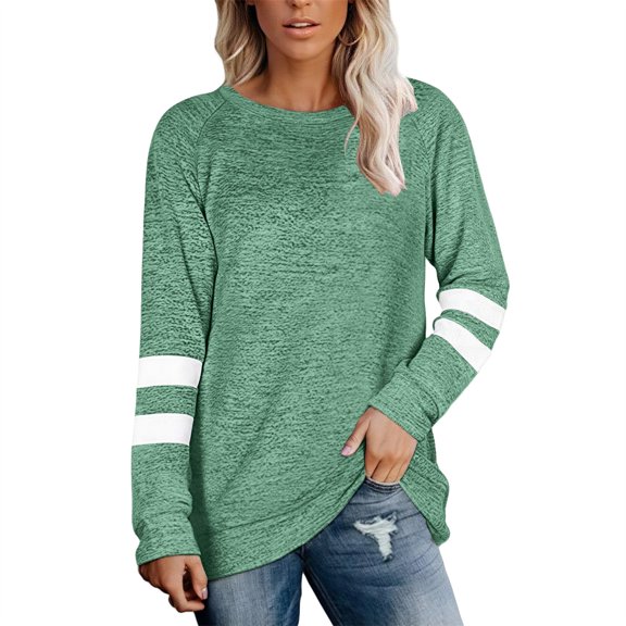 Duoif Fall Sweatshirts for Women, Women's Casual Striped Top - O-Neck Loose Sweatshirt Womens Sweatshirt Green XL